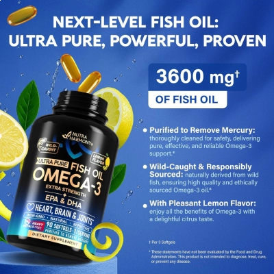 Omega 3 Fish Oil, 3600mg, 90 Softgels, Nutraharmony 