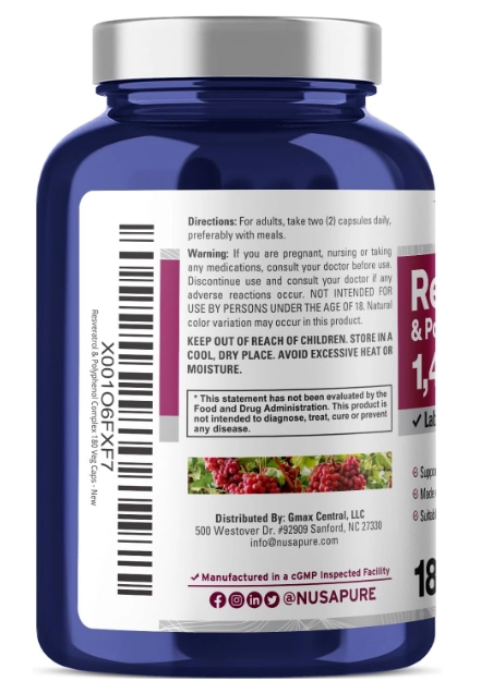 Resveratrol & Polyphenol Complex 1450mg, 180 Cápsulas, NusaPure 