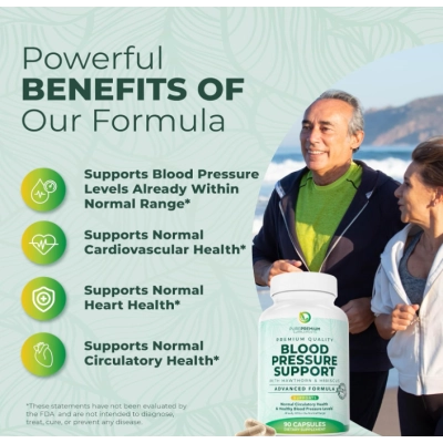Blood Pressure Support, Suporte da Pressão Arterial, 90 Cápsulas, PurePremium Supplements