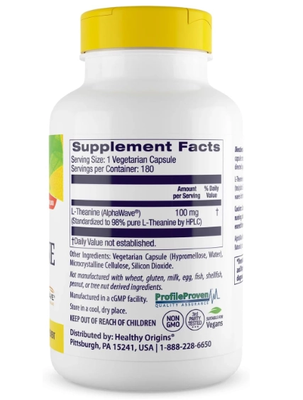 L-Theanine 100mg, 180 Cápsulas, Healthy Origins