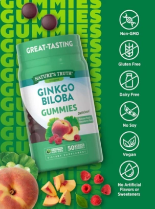 Ginkgo Biloba 100mg, 50 gomas sabor Pêssego, Nature's Truth
