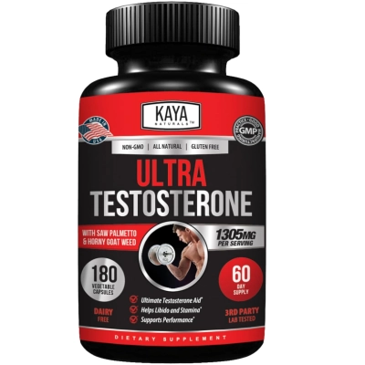 Ultra Testosterone com ongkat Ali, Horny Goat Weed e Tribulus, 180 Cápsulas, Kaya Naturals