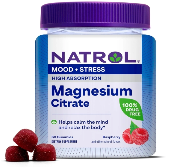Citrato de Magnésio 330mg, Mood + Stress, 60 Gomas Sabor Framboesa, Natrol