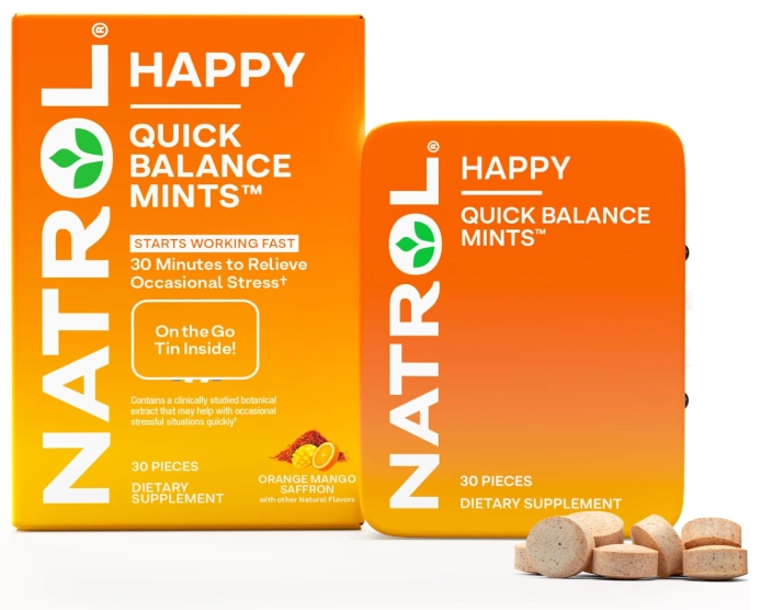 Quick Balance Happy Mints, Suplemento para alívio do estresse, 30 balas, Natrol
