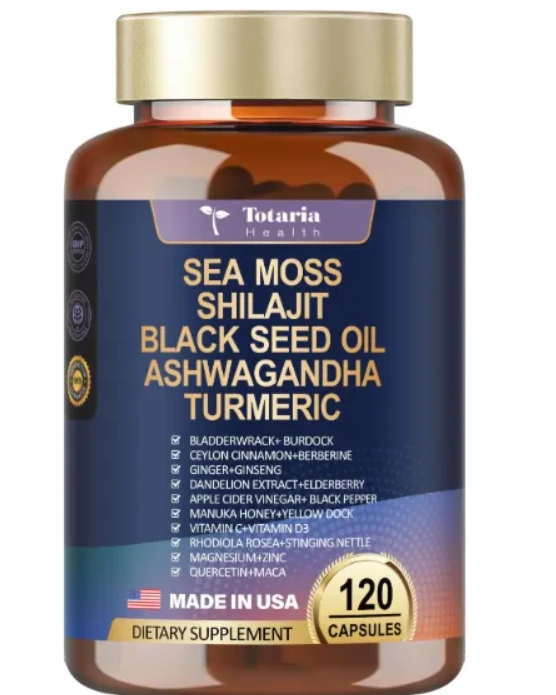Óleo de Semente Preta, 25 em 1, Com Musgo Marinho, Shilajit, Ashwagandha e Mais, 120 cápsulas, Totaria Health