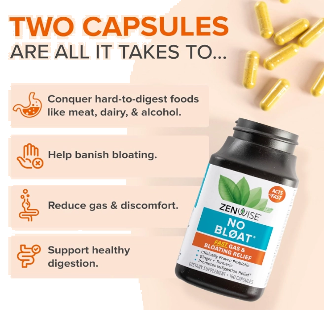 No Bloat Digestive Enzymes com Lactase, 160 Cápsulas, Zenwise