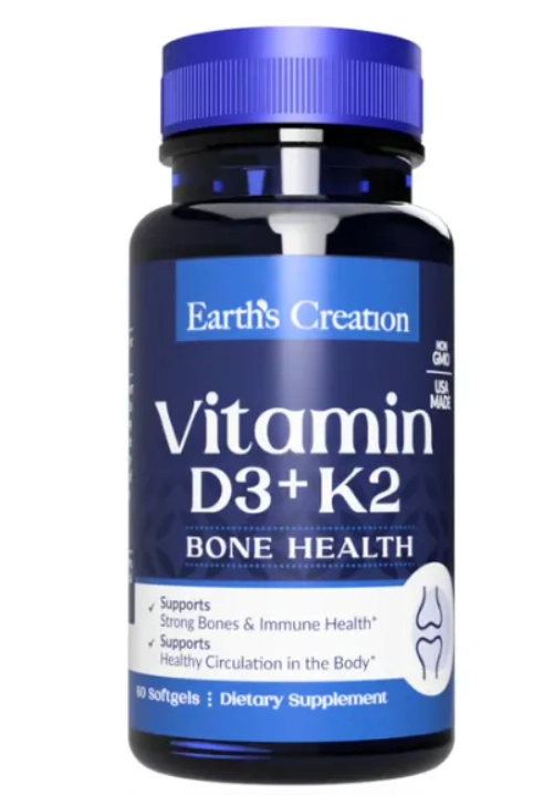 Vitamina D3 2.000UI + K2 180mcg, 60 Cápsulas, Earth's Creation