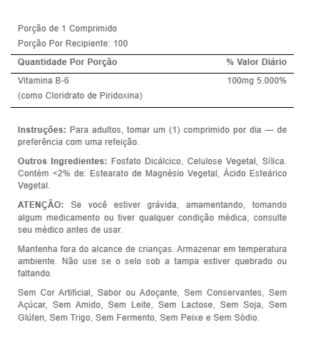 Vitamina B-6, 100mg, 100 Comprimidos, Puritan's Pride