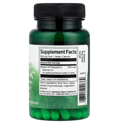 Razberi-K, Framboesa Cetonas 200mg, 60 Cápsulas, Swanson