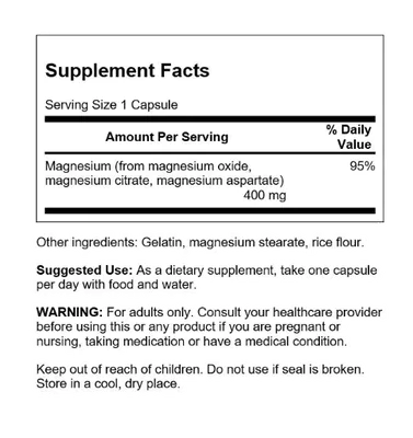 Triplo Magnésio Complex, 400Mg, 30 Cápsulas, Swanson