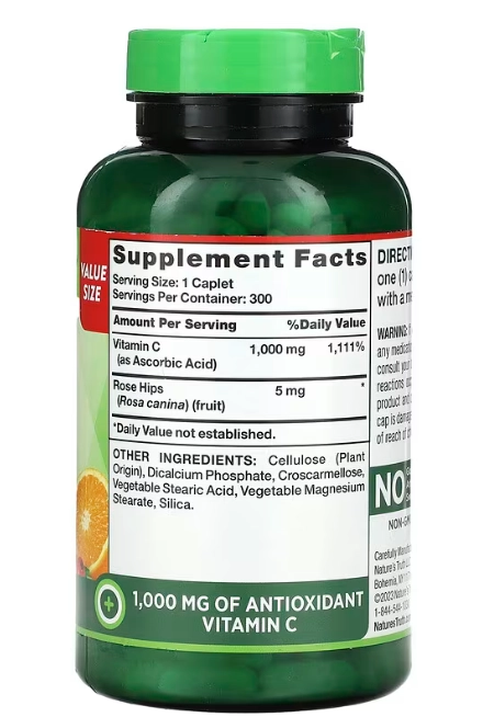 Vitamina C 1000mg e Rosa-Mosqueta Silvestre, 300 Cápsulas, Nature's Truth