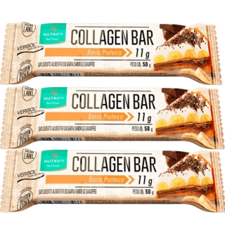 Collagen Bar, Barras de Proteína, Sabor Banoffee, 3 Unidades 50g Cada, Nutrify