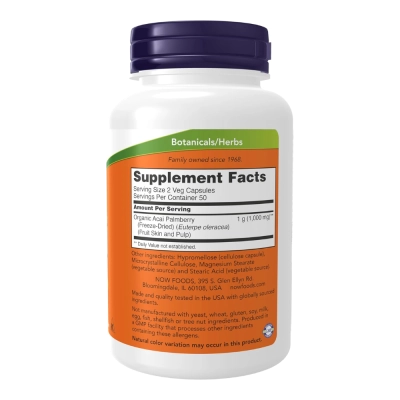 Açaí 500mg, Energia, Vitalidade e Antioxidantes Naturais, 100 Cápsulas, NOW