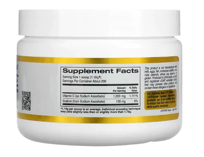 Vitamina C, Não Acídica em Pó, Ascorbato de Sódio, 238g, California Gold