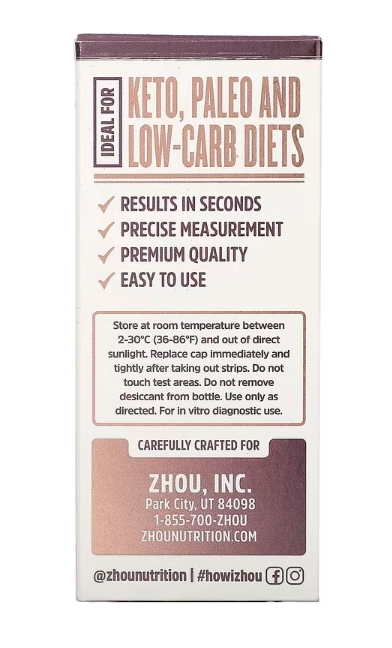 Keto Test, 125 Faixas de Teste, Zhou Nutrition