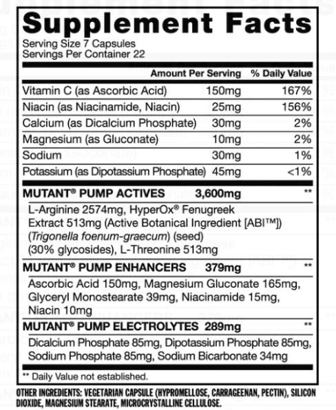 Pré-Treino Pump, 30 Doses, 154 cápsulas, Mutant