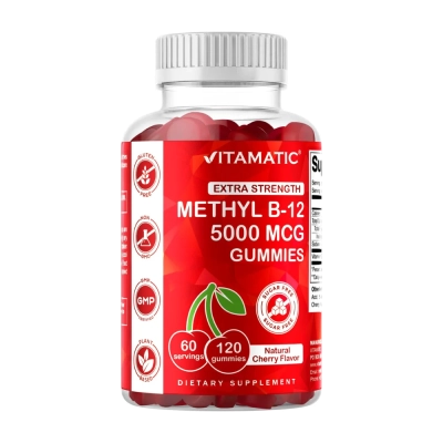 Metil B-12 5000mcg Gummies, Energia, Disposição e Foco, 120 Gomas, Vitamatic