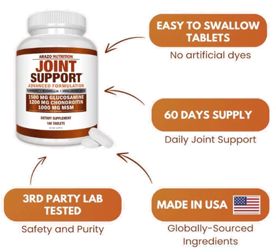 Glucosamina Condroitina, MSM, Boswellia, Cúrcuma, 180 comprimidos, Arazo Nutrition