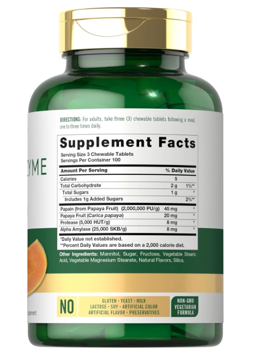 Papaya Enzyme Plus, Enzima de Mamão, 300 Comprimidos Sabor Tropical, Carlyle