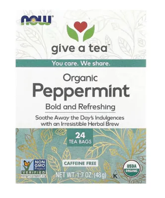Chá Orgânico de Hortelã-Pimenta, Sem Cafeína, 24 Saquinhos, 48g, Now