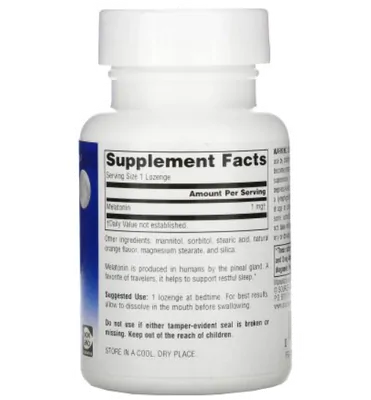 Melatonina 1mg, 100 Pastilhas sublingual, Sabor Laranja, Source Naturals