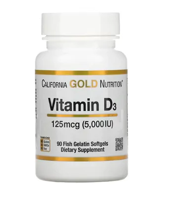 Vitamina D3, 125 mcg (5.000 UI),  90 capsulas, California Gold