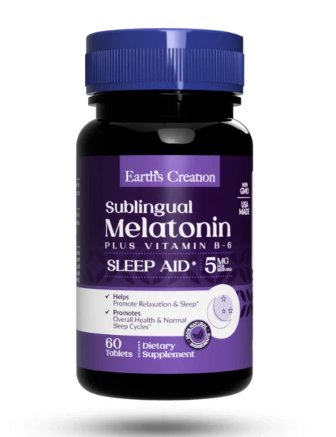Melatonina 5mg, com vitamina B6, 60 Tablets Sublingual, Earth's Creation