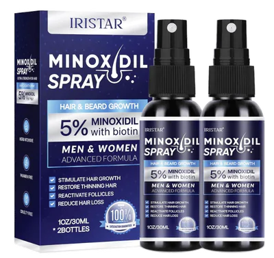 Minoxidil Spray 5%, Para Cabelos Mais Cheios e Grossos, 30ml Cada, Iristar