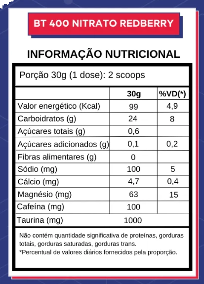 BT 400 Nitrato, Sabor Redberry, Com Cafeína e Taurina, 450g, Dobro