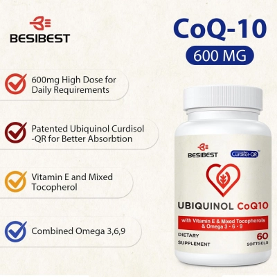 Ubiquinol CoQ10 600 mg com Ômega 3, 6, 9, 60 Softgels, Besibest