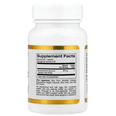 PQQ 20mg Pyrroloquinoline Quinone, Cápsulas em Gel Opções, California Gold