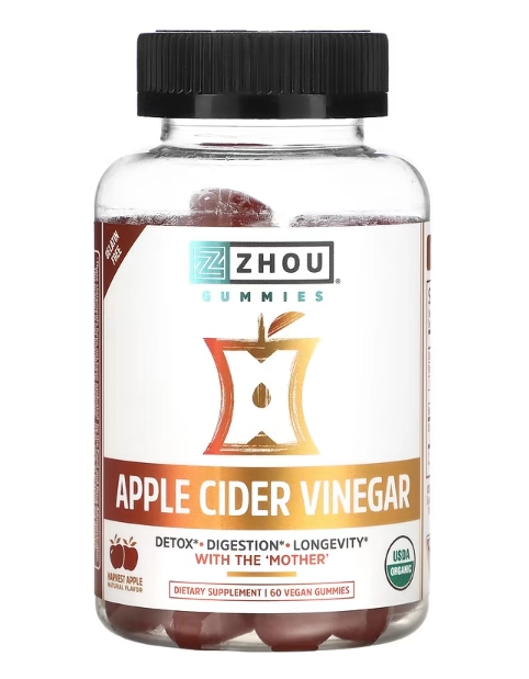 Apple Cider Vinegar (Vinagre de Maçã), 60 Gomas Veganas, Zhou