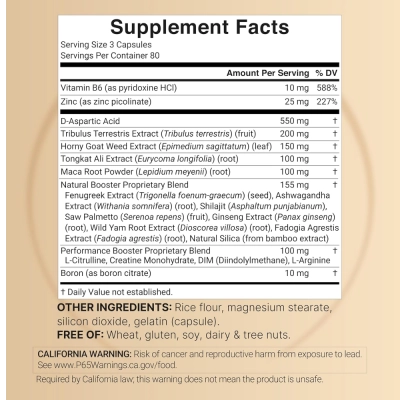 Testosterone Booster, Suporte à Testosterona, 20 em 1, 240 Cápsulas, Naturebell