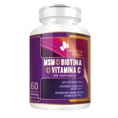 MSM + Biotina + Vitamina C, 600mg, 60 Cápsulas, Flora Nativa