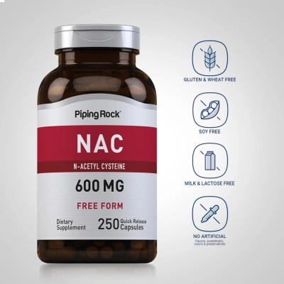 NAC N-acetilcisteína, 600 mg, 250 Cápsulas, Piping Rock