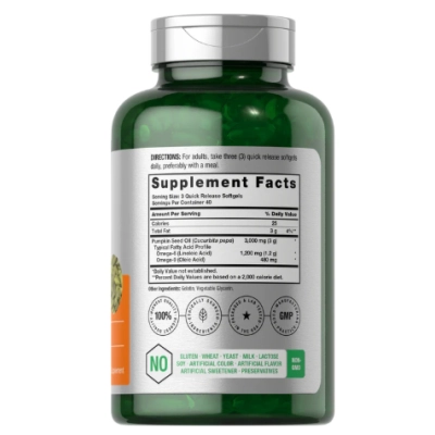 Pumpkin Seed Oil 3000mg, Óleo da Semente de Abóbora, 120 Cápsulas, Horbaach