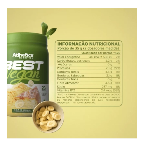 Whey Protein Best Vegan, 500g, Sabor Bolo de Banana, Atlhetica Nutrition