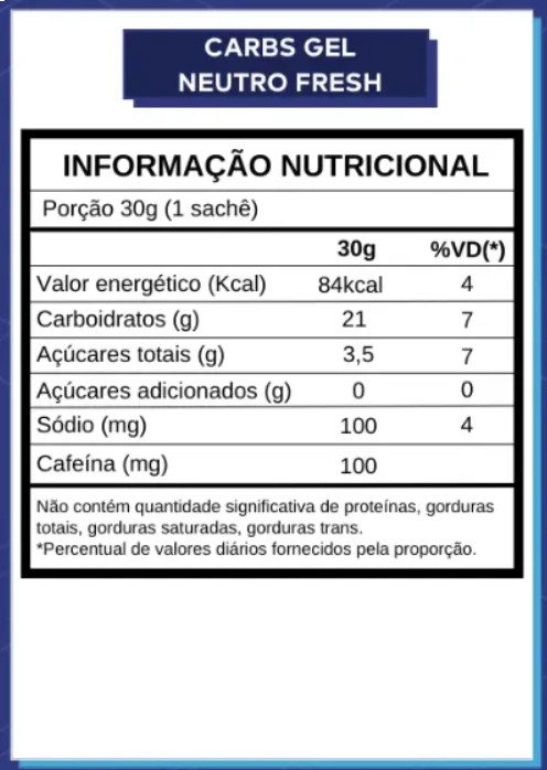 Carbs Gel, Sabor Neutro Fresh, Com Cafeína, 30g cada, Caixa com 10, Dobro