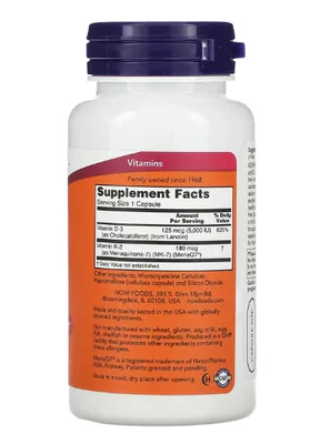 Mega D3 5.000 UI e MK-7 180 mcg, 120 Cápsulas, Now