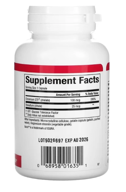Cromo e Vanádio, Saudável da Glicose, 125mcg, 90 Cápsulas, Natural Factors