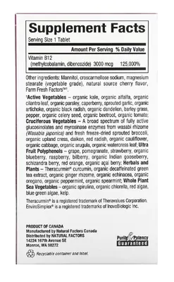 BioCoenzymated, B12, Methylcobalamin  Dibencozide, 3.000mcg, 30 Comprimidos, Natural Factors