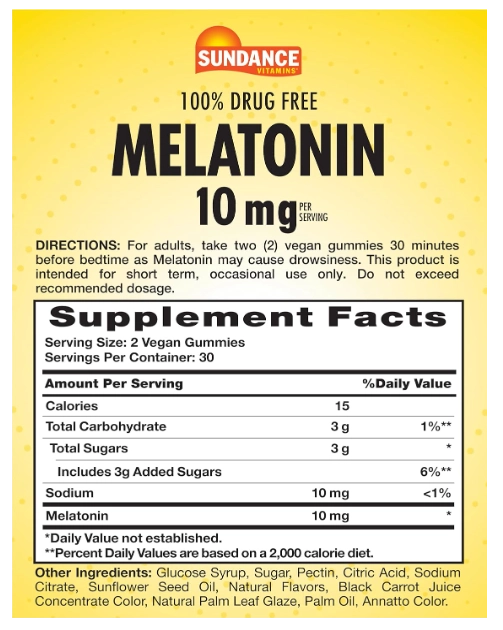 Melatonina  10mg, 60 Gomas Sabor frutas Silvestre, Sundance