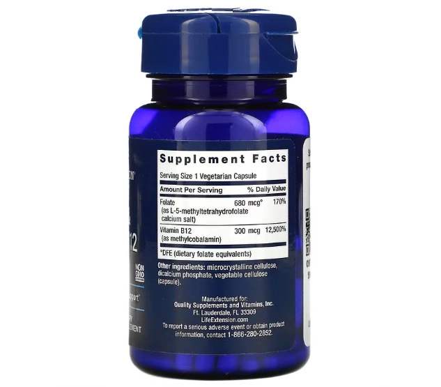 Bioativo, Folato e Vitamina B12, 90 Cápsulas, Life Extension