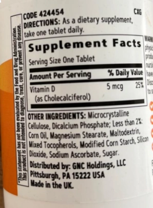 Vitamina D 5mcg, 30 Tablets, GNC Select