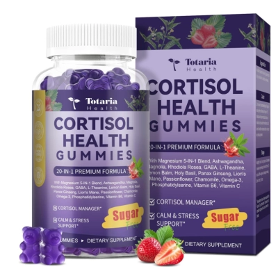 Cortisol Health, Formula 20 em 1 Com Ashwagandha, Rhodiola e Magnésio, 60 Gomas, Totaria Health