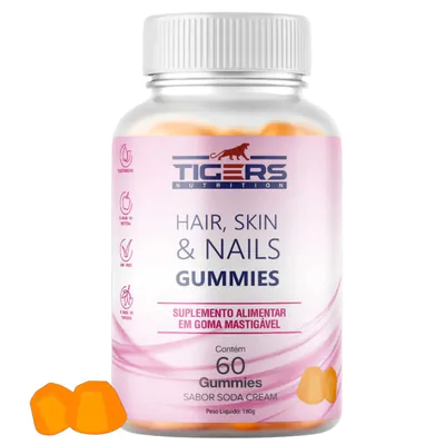 Hair Skin And Nails, 45mcg, 60 gomas, Sabor Soda, Tigers nutrition