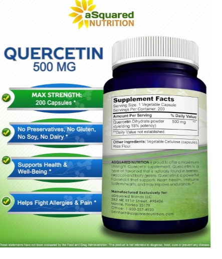 Quercetina Dihidratada 500mg,  200 Cápsulas, aSquared Nutrition