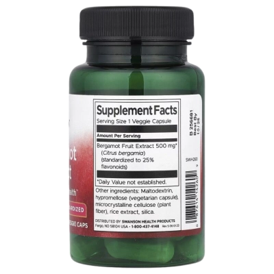 Extrato de Bergamota, 500mg, 30 Cápsulas, Swanson