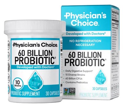 Probiótico 60 bilhões de UFC, 10 Cepas + Prebióticos Orgânicos, 30 Cápsulas, Physician's Choice