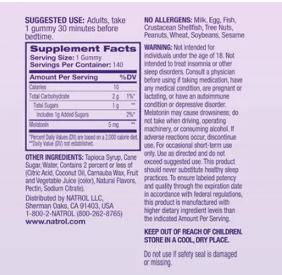 Melatonina 5mg, 140 Gomas Sabor Morango, Natrol